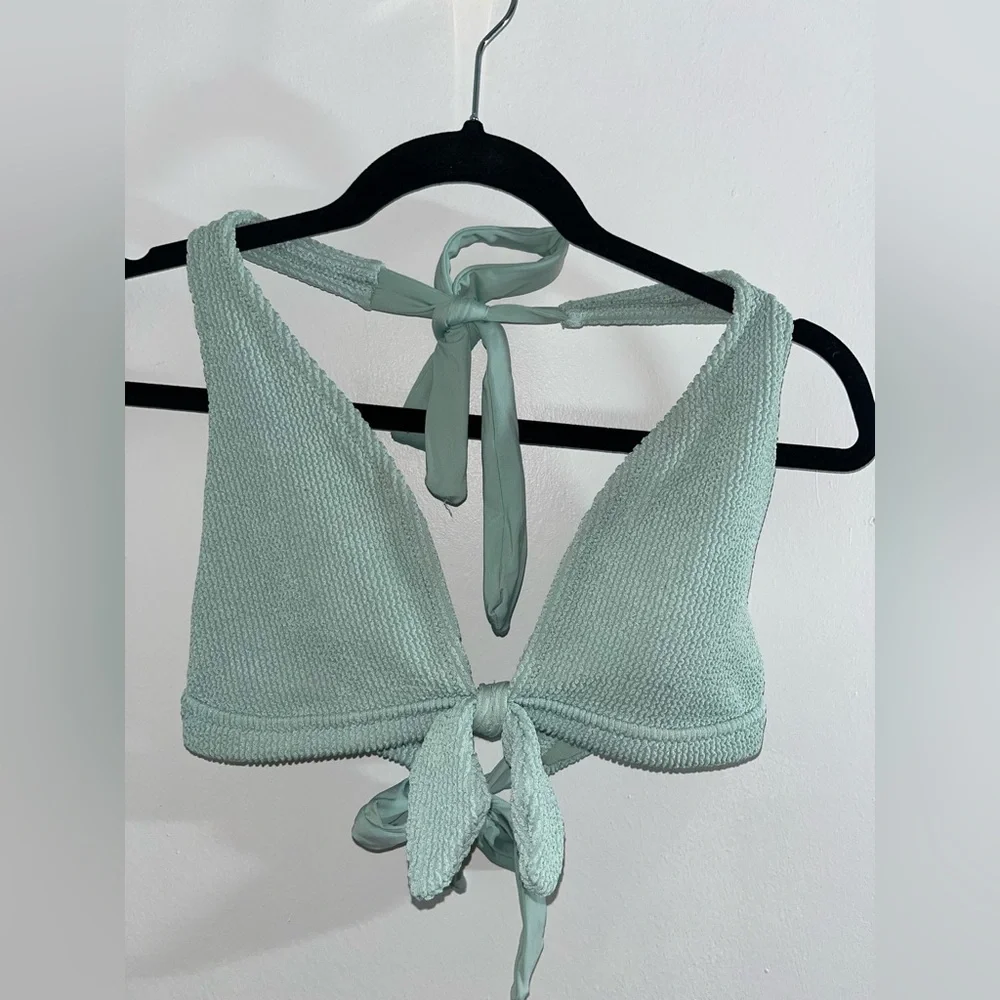 Kona Sol Mint Green Pucker Tie-Front Bikini - Picture 2 of 5